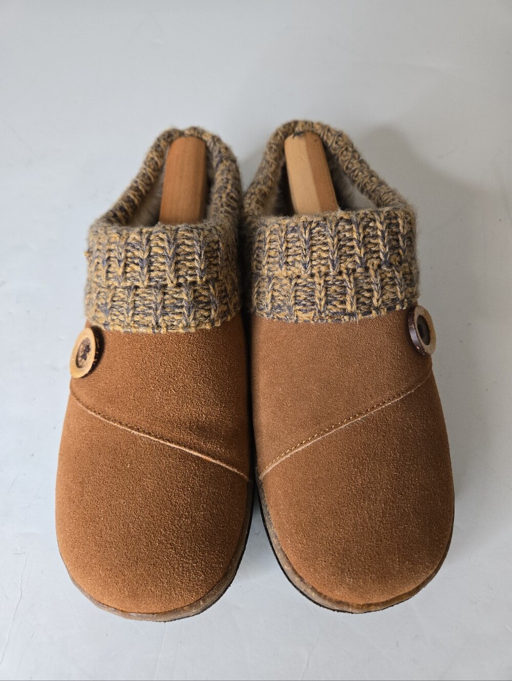 Clarks Sweater Clog Slipper Black Suede Leather Knit Collar Slip-on Women’s 10